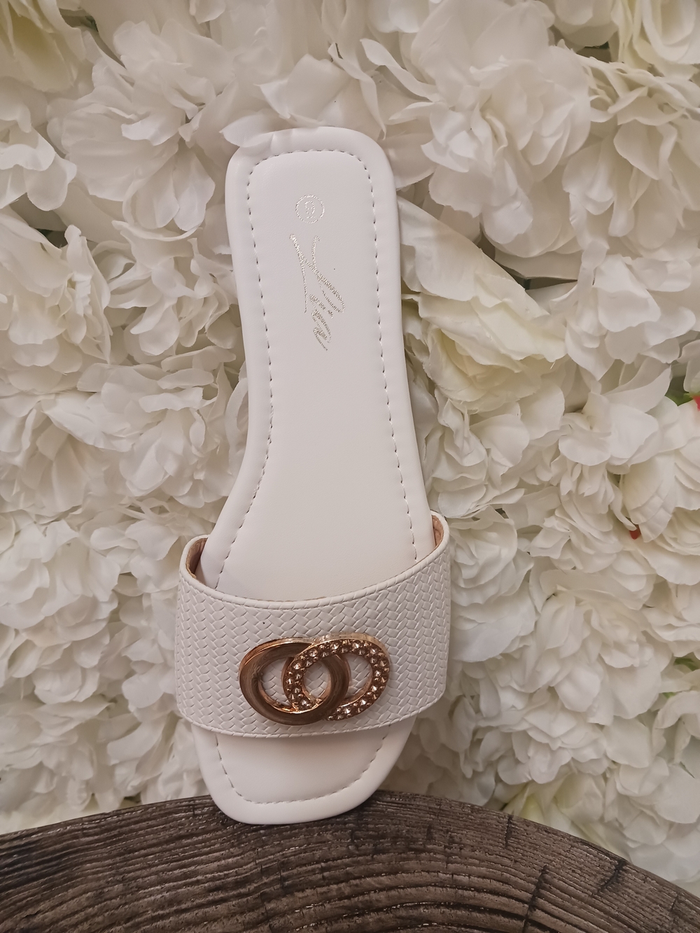 Lia White Sandals With Gold Accent
